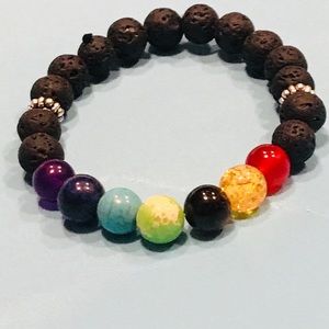 Chakra and Lava Stone Rock Bracelet